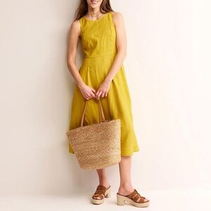 Boden Women's Yellow Carla Linen Midi Dress